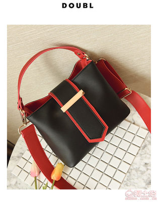 【是包包女2017新款斜挎包韓版時尚百搭寬肩帶水桶包女拼色手提單肩包XIX8984】保定白溝新城麥麥箱包加工廠 - 產品庫